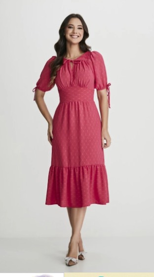 Vestido Regina 2893 em Crepe com Lurex Coral - Tatá Martello