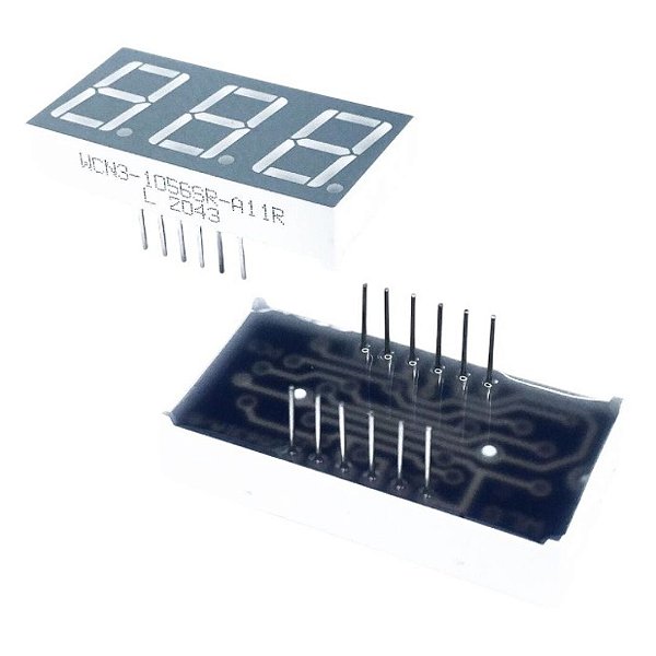 Módulo Display LED Triplo 7 Segmentos 0.56 Pol. Vermelho Ânodo Comum