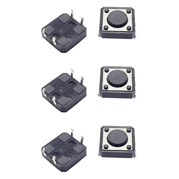 Tact Switch KFC-A06 - 4 Pinos, 12x12x4.3mm, Preto, Ângulo 180°