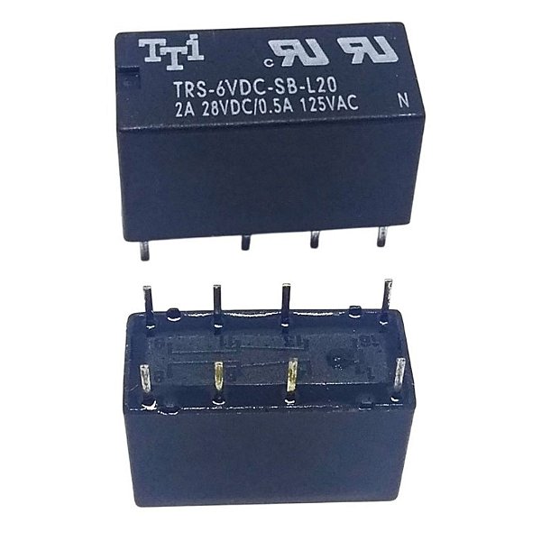 Relé 6VDC 2A TTI TRS-6VDC-SB-L20 Montagem em Placa (8 Pinos)
