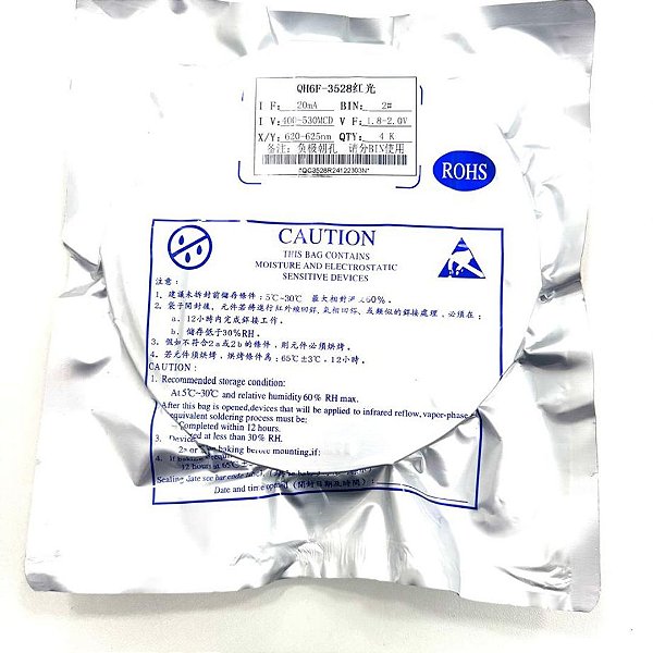 Rolo 4.000 LEDs SMD 3528 Vermelho 2V 20mA 625nm Alta Brilho