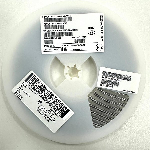 Diodo TVS 28V 1000W SMBJ28A-E3/52 SMD Rolo 750 Peças SMA (MG)