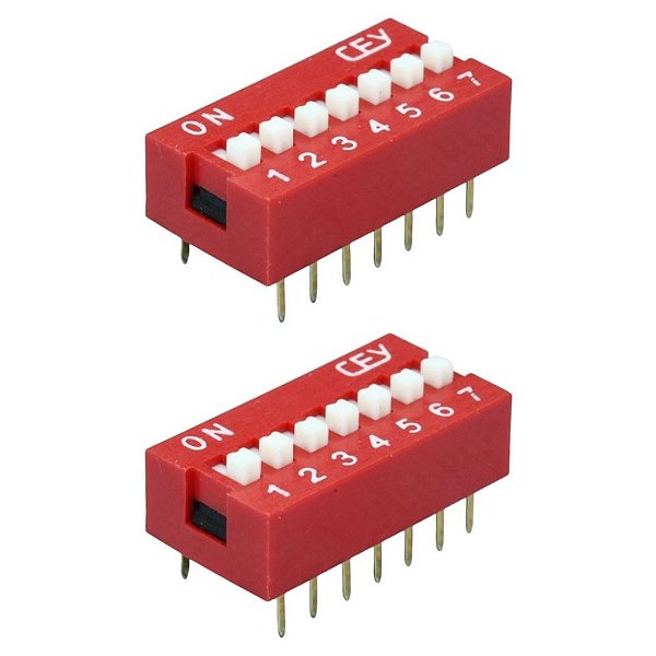 CONNFLY DS1040-07RN Chave DIP Switch 7 Vias 180 Graus Vermelha PTH