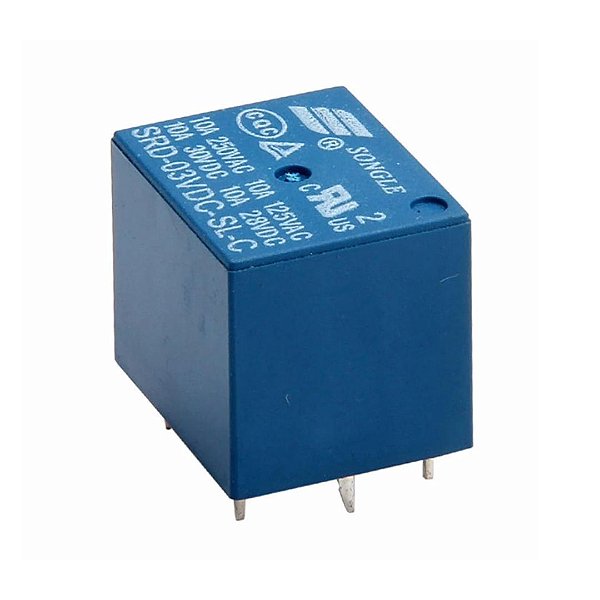 Relé de Potência 3VDC 10A 5 Terminais SRD-03VDC-SL-C Songle Azul