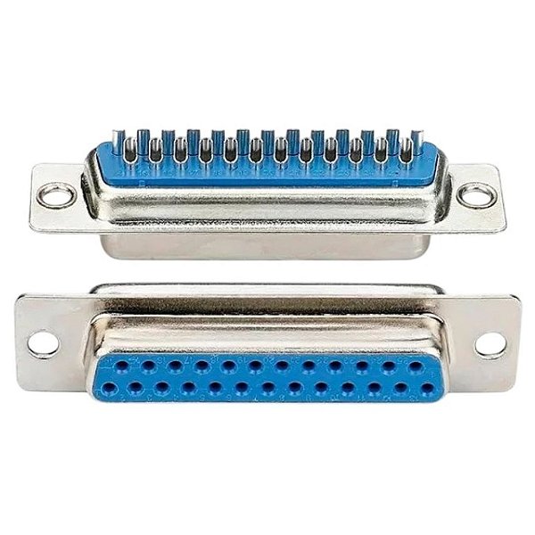 DB25 Fêmea - Conector D-Sub 25 Pinos Solda Cabo Reto 180° Azul