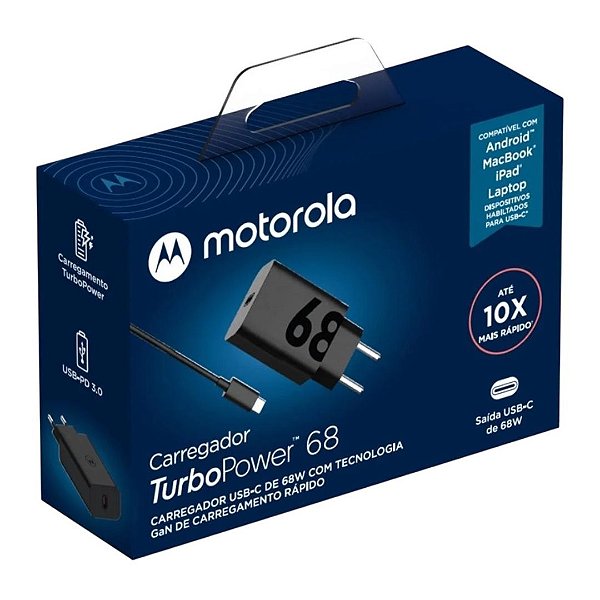 Carregador Ultra Rápido 68W Motorola TurboPower Tipo C Preto