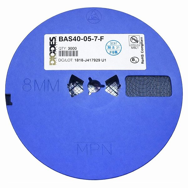 BAS40-05-7-F Diodo SMD SOT-23 40V 350mW – Rolo 3.000 Peças