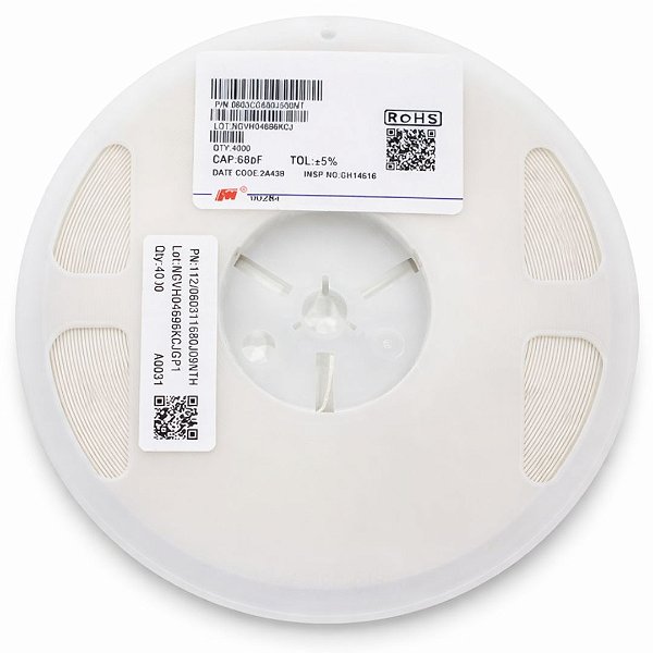 0603CG680J500NT – Capacitor Cerâmico 68pF 50V SMD 0603 5% - Rolo 4.000