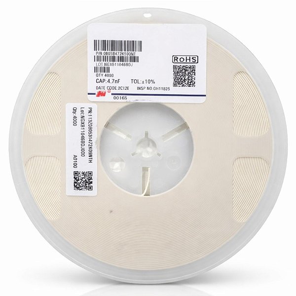 Rolo 4.000x Capacitor SMD 4.7nF 50V X7R 0805 10% PN: 0805B472K500NT