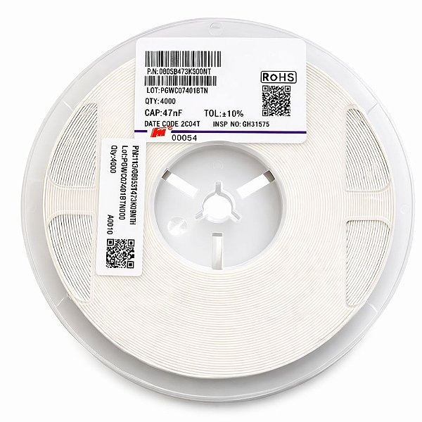 Capacitor SMD 47nF 50V X7R 0805 10% - Rolo 4.000 (0805B473K500NT)
