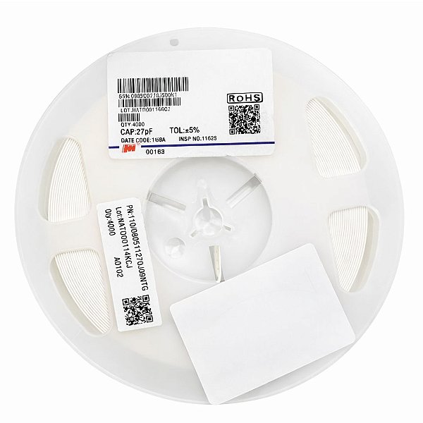 Capacitor C0G 27pF 50V SMD 0805 5% (0805CG270J500NT) – Rolo 4000 Peças