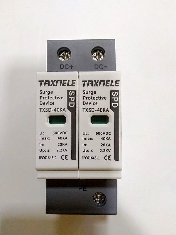 DPS - Dispositivo de Proteção contra Surtos 20 ~ 40kA  600v cc  2 polos Taxnele