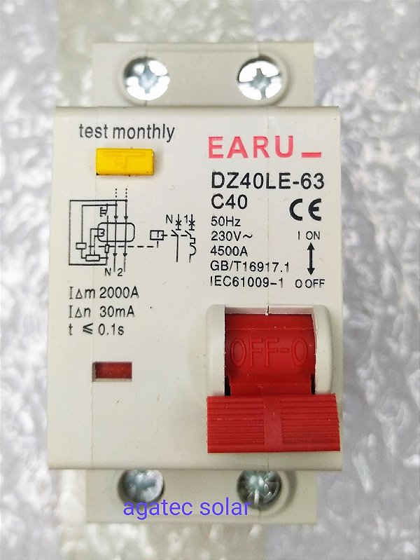 Interruptor Diferencial Residual Monofásico 40A 220vca Earu