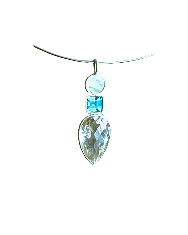 Pingente Cristal com Topázio Azul e Pedra da Lua
