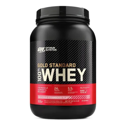 GOLD STANDARD 100% WHEY OPTIMUM NUTRITION POTE 900G SABOR MORANGO