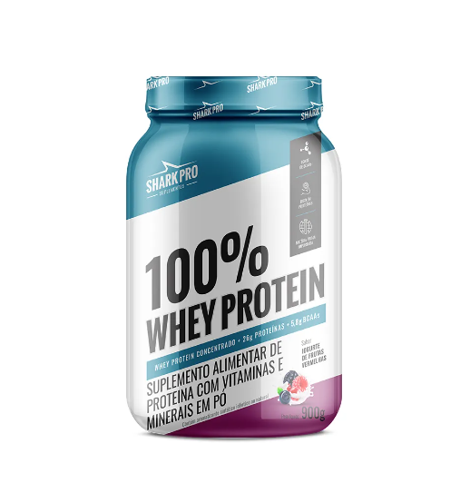 100% WHEY PROTEIN SHARK PRO POTE 900G SABOR IOGURTE DE FRUTAS VERMELHAS