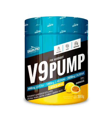 PRE WORKOUT V9 PUMP SHARK PRO POTE 300G SABOR MARACUJA