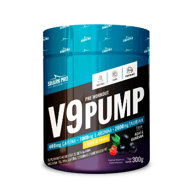 PRE WORKOUT V9 PUMP SHARK PRO POTE 300G SABOR ACAI & GUARANA