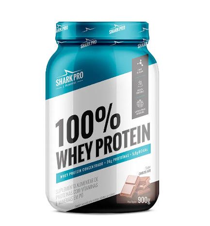 100% WHEY PROTEIN SHARK PRO POTE 900G SABOR CHOCOLATE