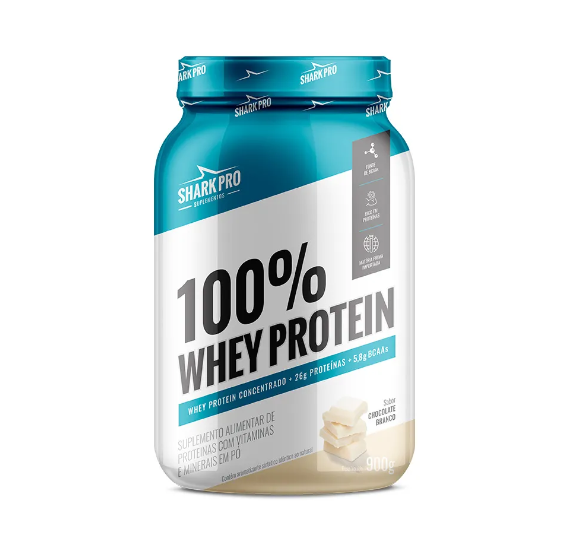 100% WHEY PROTEIN SHARK PRO POTE 900G CHOCOLATE BRANCO