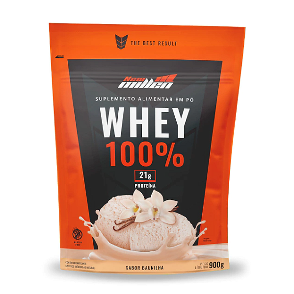 WHEY 100% NEW MILLEN POTE 900G SABOR MORANGO