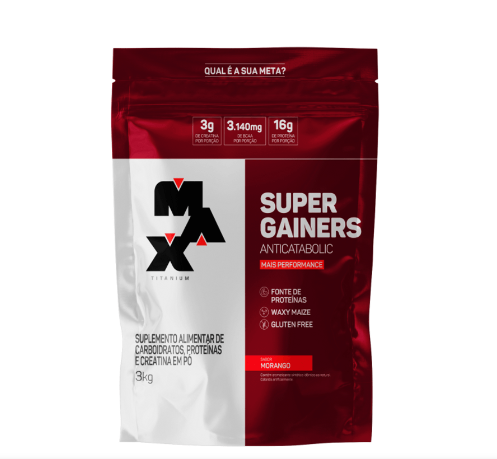 SUPER GAINERS MAX TITANIUM REFIL 3KG SABOR MORANGO