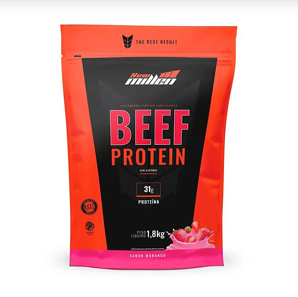 BEEF PROTEIN NEW MILLEN REFIL 1,8KG SABOR MORANGO