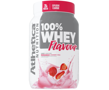 100% WHEY FLAVOUR ATLHETICA POTE 900G SABOR MORANGO