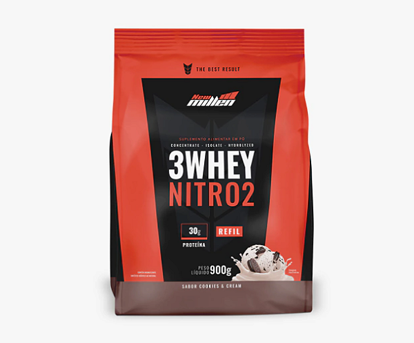 3 WHEY NITRO NEW MILLEN REFIL 900G SABOR COOKIES