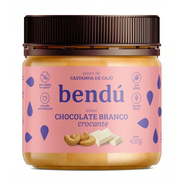 PASTA DE CAJU BENDU 450G SABOR CHOCOLATE BRANCO CROCANTE