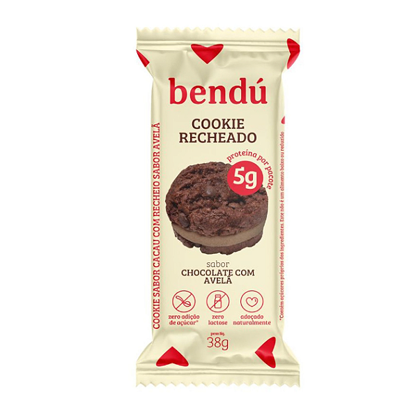 COOKIE RECHEADO BENDU 38G SABOR CHOCOLATE COM AVELA