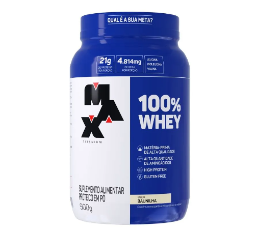 100% WHEY MAX TITANIUM POTE 900G SABOR BAUNILHA