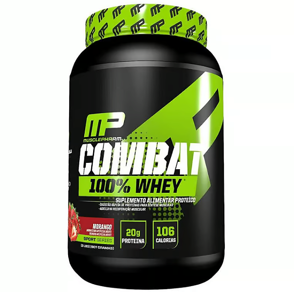 COMBAT 100% WHEY MUSCLE PHARM POTE 907G SABOR MORANGO