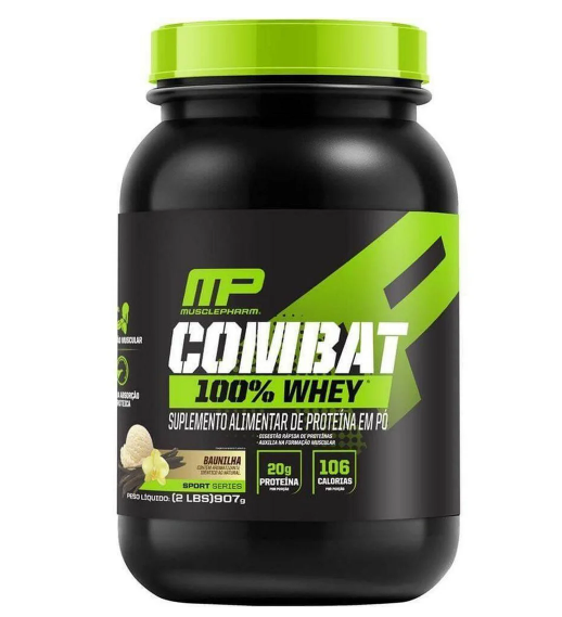 COMBAT 100% WHEY MUSCLE PHARM POTE 907G SABOR BAUNILHA