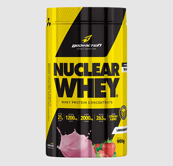 NUCLEAR WHEY BODYACTION POTE 900G SABOR MORANGO