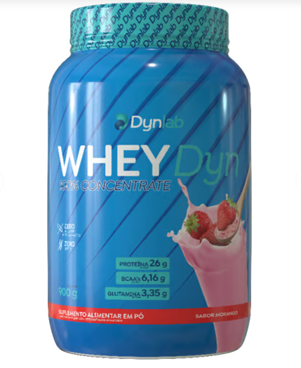WHEY DYN 100% CONCETRATE POTE 900G SABOR MORANGO