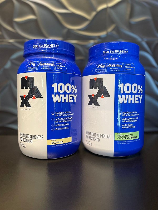 COMBO 2 WHEY 100% CONCENTRADO MAX TITANIUM 900G CADA