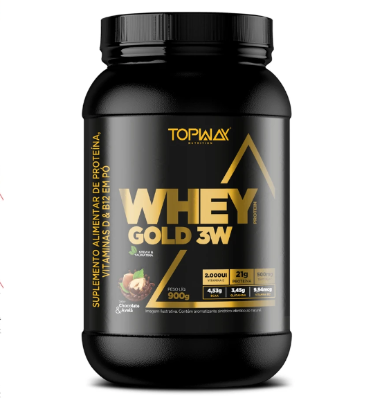 WHEY GOLD 3W TOP WAY POTE 900G SABOR CHOCOLATE COM AVELA