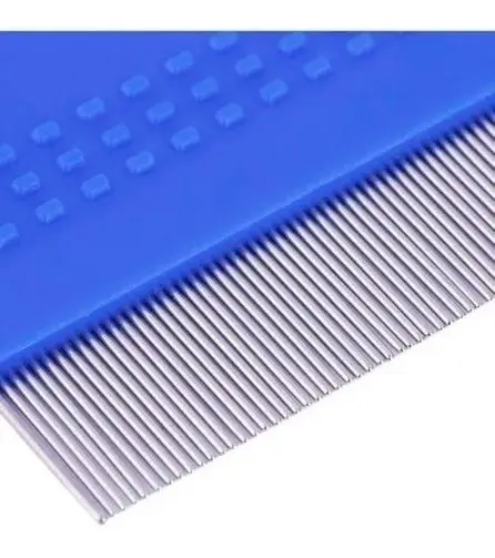 Pente Fino Anti Pulgas Azul Para Cães e Gatos Aço Inoxidável