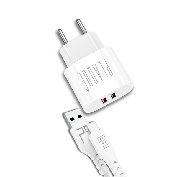 Carregador Turbo 15W Plaquê PQ-320I Para Iphone 2-USB Com Cabo Turbo - Conexão Lightning