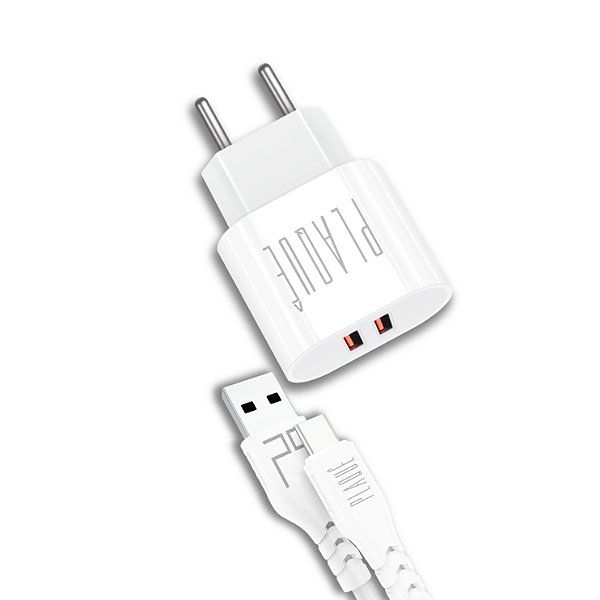 Carregador Turbo 15W Plaquê PQ-320C Para Iphone 2-USB Com Cabo Turbo - Conexão Tipo-C