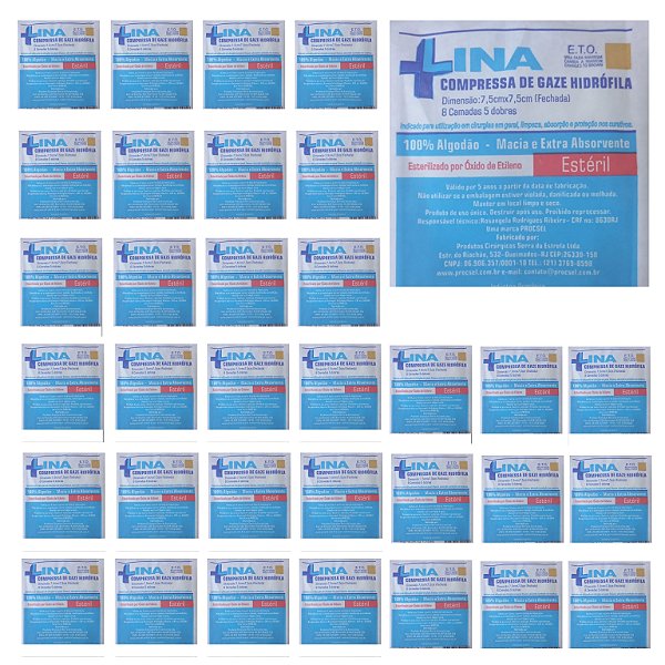 20 Pacotes Gaze Esteril 7,5cm x 7,5cm - Lina