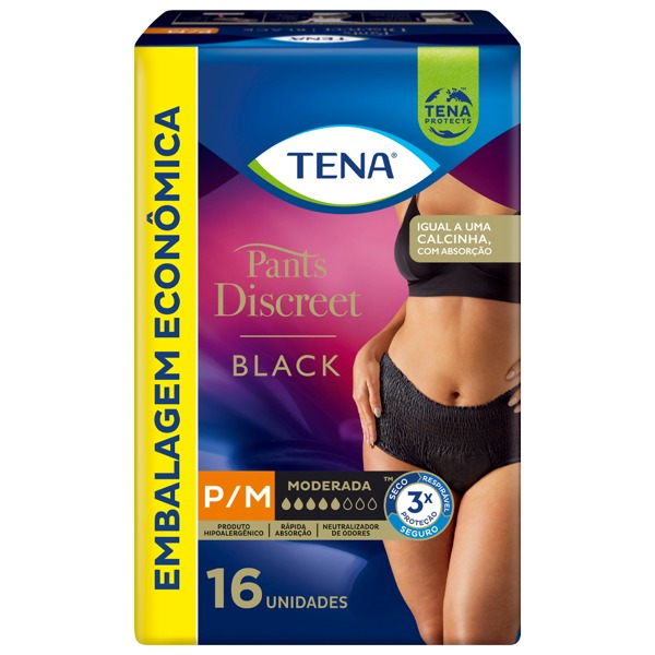 Roupa Íntima Tena Discreet Black P/M com 16 Unidades - Tena