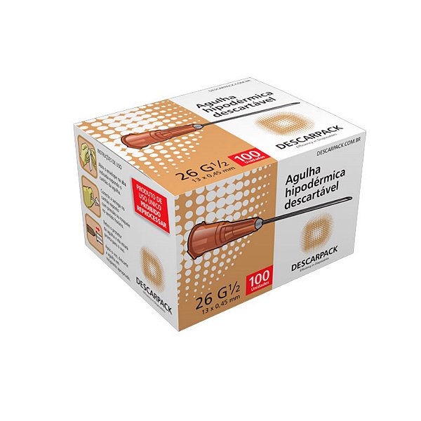 Agulha Descartável 13x0,45mm 26G Descarpack Cx