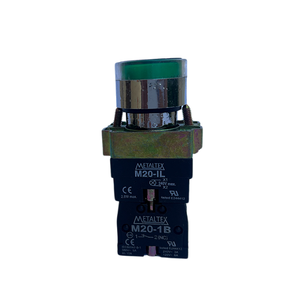 5 pçs Pulsador iluminado verde 1NA+1NF 22mm M20IFR-G-1C Metaltex