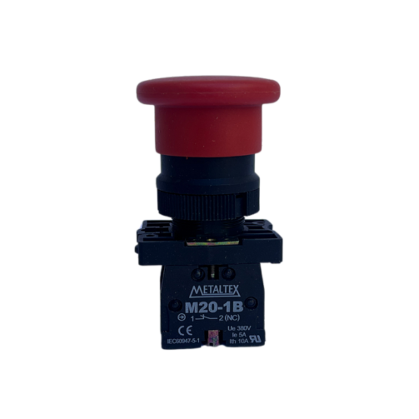 10 pçs Pulsador cogumelo vermelho 1NF 22mm P20BMR-R-1B Metaltex