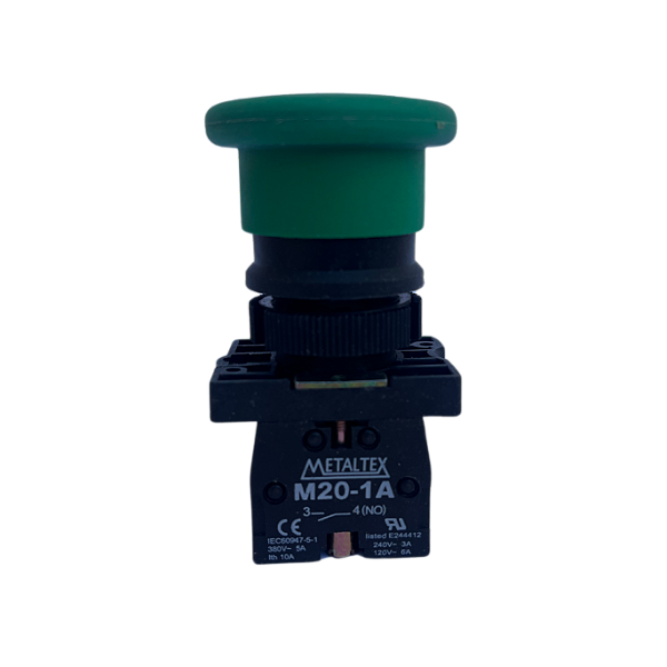 6 pçs Pulsador cogumelo verde 1NF 22mm P20BMR-G-1A Metaltex
