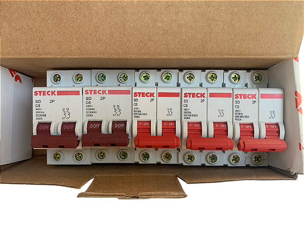 5 pçs Disjuntor bipolar 6A curva C SD-62C06 Steck