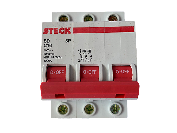 4 pçs Disjuntor tripolar 16A curva C 3kA SDD63C16 Steck