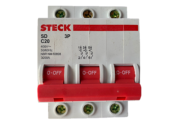 4 pçs Disjuntor tripolar 20A curva C 3kA SDD63C20 Steck